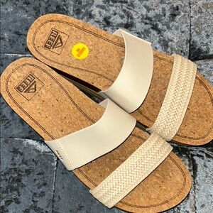 Reef Cream Cork Sole Sandals with Braided Straps